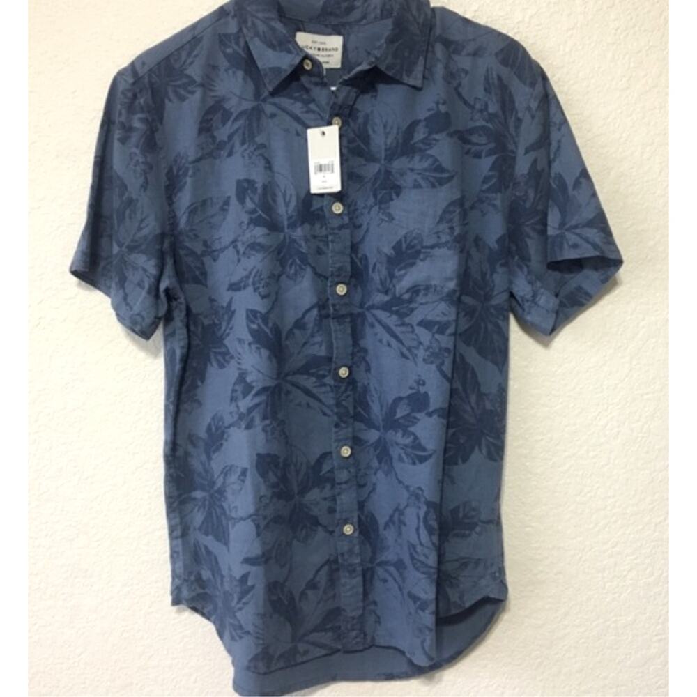 Lucky Brand Button Down Stretch Striped Linen Hawaiian Shirt Mens Medium NEW M